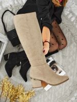 Damskie botki z eko-zamszu na klockowym obcasie