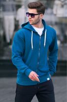 Madmext Petrol Blue Zipper Hooded Sweatshirt 6161