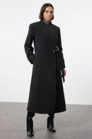 Trendyol Anthracite Belted Double Breasted Regular Wool Long Overcoat Form Lined Coat