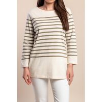 Plus Size Baumwoll Top Mit Streifenprint, Beige