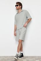 Trendyol Limited Edition Stone Oversize/Wide Cut Textured Wrinkle-Resistant Ottoman Shorts