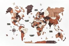 B2B Drevená mapa sveta na stenu, 3D Farba: Hnedá, Veľkosť: M