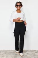 Trendyol Curve Black Asymmetric Waist Detail 100% Cotton Knitted Plus Size Trousers