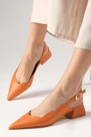 Mio Gusto Marsha Orange Color Open Back Women's Short Heeled Shoes with Buckle in the Side.