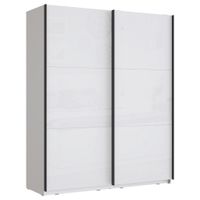 home24 SKRIŇA S POS. DVER. – HOR.VED, biela, biela s vysokým leskom, 170,3/209,7/61,2 cm