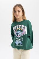 DEFACTO Girls Disney Lilo & Stitch Oversize Wide Pattern Crew Neck Sweatshirt