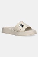 Calvin Klein papuci de piele FLATFORM SLIDE W/CK HW - LTH