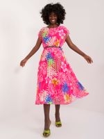 Navy pink pleated dress with print