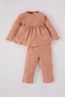 DEFACTO Baby Girl Pajama Set Long Sleeve Rib Top Long Bottom