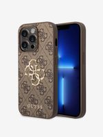 Guess PU 4G Metal Logo Zadní Kryt pro iPhone 15 Pro Brown Etui za telefon ljubičasta