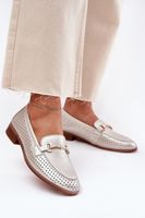 S. BARSKI Skórzane Mokasyny Damskie Z Ozdobą Na Płaskim Obcasie S.Barski