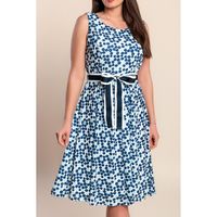 Bedrucktes Kleid In Übergröße, Blau