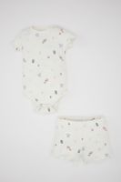 DEFACTO Baby Girl Patterned Ribbed Camisole Short Sleeve Snap Body Shorts 2 Piece Set