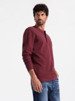 Ombre Button up neck men's waffle knit longsleeve - maroon