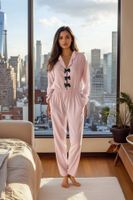 Trendyol Powder Ribbon/Bow and Piping Detailed Viscose Woven Pajama Set