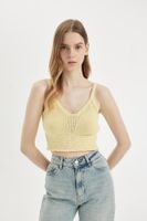 DEFACTO Slim Fit V Neck Strappy Knit Crochet Tank Top