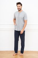 Men's pyjamas Alcest, short sleeves, long trousers - melange/navy blue