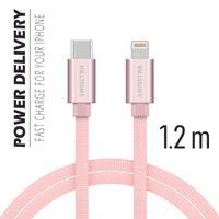 Datový kabel Swissten Textile USB-C/ Lightning 1,2 M, pink gold