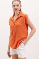 Bigdart 20123 Polo Neck Knitted Blouse - Orange