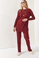 Olalook Women's Claret Red Top Slit Blouse Bottom Palazzo Corduroy Suite