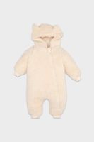 DEFACTO Baby Girl Newborn Beige Zippered Plush Jumpsuit with Hat