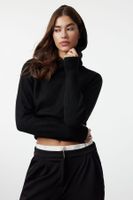 Trendyol Black Soft Textured Hooded Sleeve Finger-Tucked Knitted Sweater