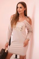 Kesi Dámská bavlněná šaty s odhalenými rameny a nápisem OFFLINE béžová