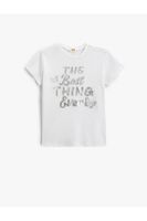 Koton T-Shirt Slogan Printed Short Sleeve Crew Neck Textured Cotton