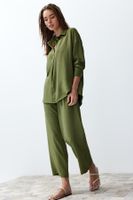 Trendyol Khaki Woven Buttoned Blouse-Pants Set