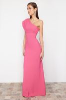 Trendyol Fuchsia Asymmetrical Neckline Woven Long Evening Dress