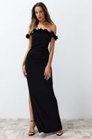 Trendyol Black Fitted Knitted Long Evening Evening Dress