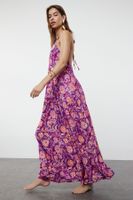 Trendyol Floral Patterned Maxi Woven Backless Beach Dress