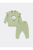 LC Waikiki Crew Neck Long Sleeve Printed Baby Girl Sweatshirt and Tracksuit Bottom 2-Piece Set