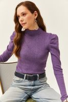 Olalook Women's Purple Princess Sleeve Lycra Blouse