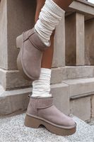 Boto Śniegowce Damskie Z Naturalnego Zamszu Ocieplane Futerkiem Khaki Milora