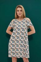 Marisse Patterned Cold Arms Dress L-Su-3736 Off White