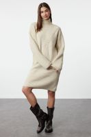 Trendyol Stone Mini pletené šaty s vysokým výstřihem