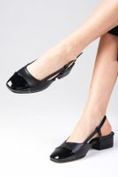 Mio Gusto Hilda Women's Black Color Open Back Buckle and Flat Toe Women's Short Heeled Shoes