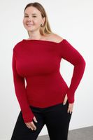 Trendyol Curve Red Asymmetric Collar Sandy Knitted Plus Size Blouse