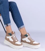 Gemre Beżowe sneakersy sportowe damskie na platformie Sunline