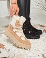 Resti Beżowe botki damskie typu trapery z kożuszkiem Getatsa