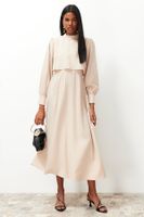 Trendyol Beige Aller Piece Detailed Woven Dress