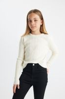 DEFACTO Girl's Ecru Standard Fit Crew Neck Knitwear Sweater