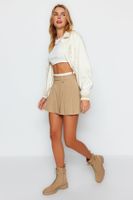 Trendyol Beige Double-Belt Detail Pleated Mini Woven Skirt