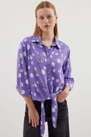 Bigdart 20243 Tie Front Patterned Shirt - Lilac