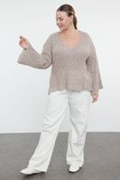 Trendyol Curve Stone V Neck Ribbed Knitwear Sweater