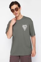 Trendyol Khaki Oversize/Wide Cut Crew Neck City Printed 100% Cotton T-Shirt