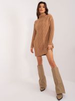 Off-the-shoulder camel knitted dress