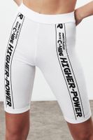 GRIMELANGE Force Women's Slogan Print Detailed Above Knee Sports Slim Fit White Tights