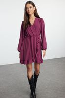 Trendyol Purple Elastic Waist Flounce Mini Woven Dress